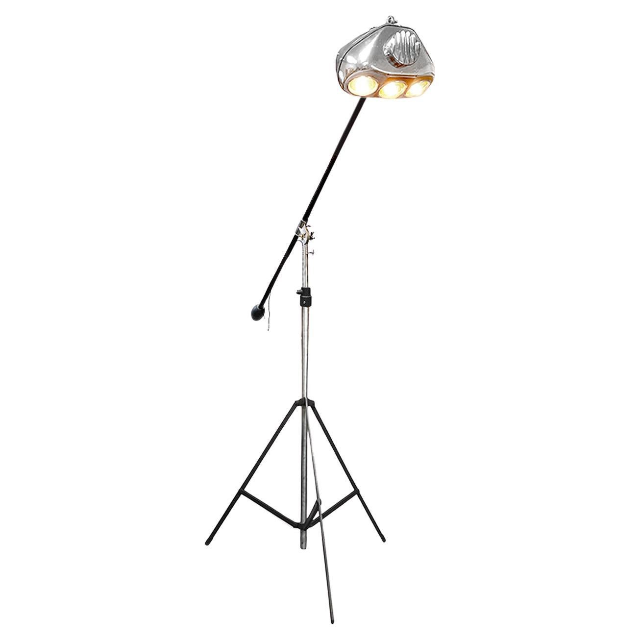 Tall Floor Standing Triple Bulb Boom Light on Tripod Base