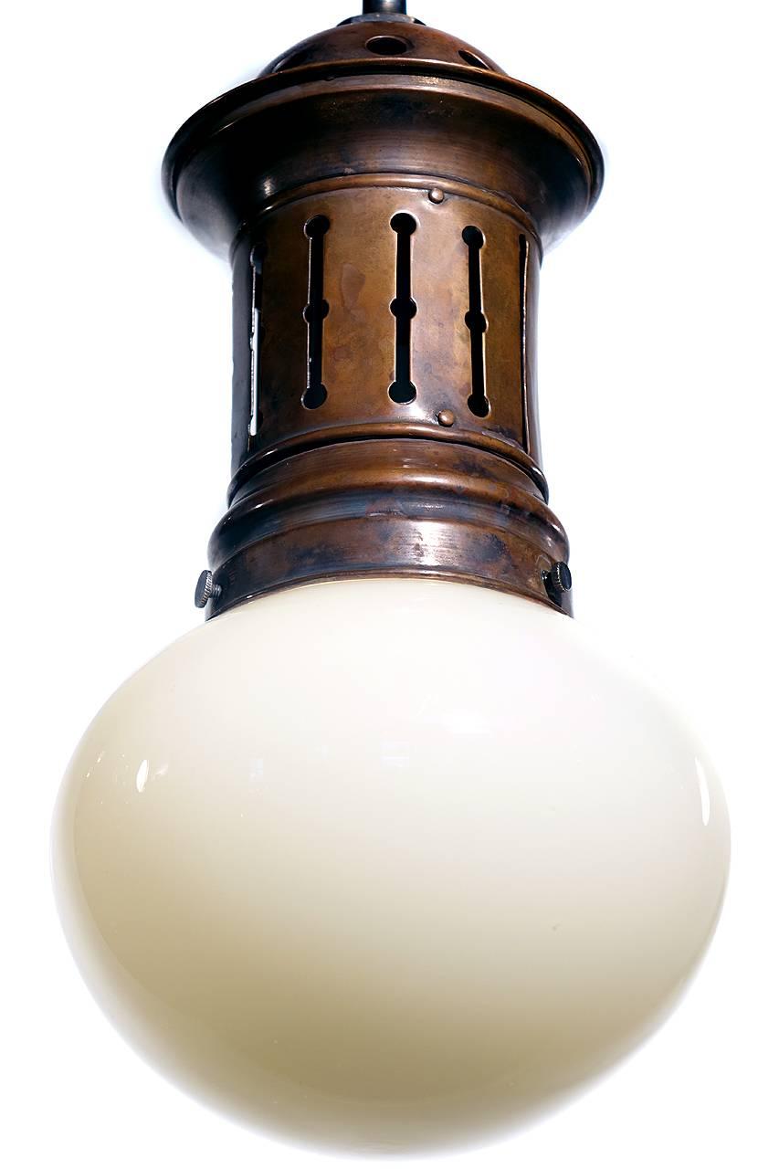 Industrial Bun Shaped Vaseline Pendents in Vented Copper Fixture