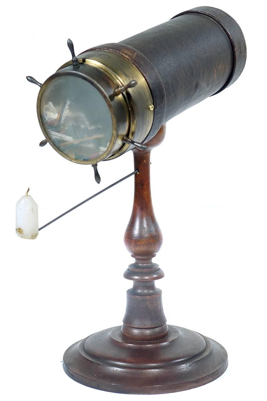 This kaleidoscope is in beautiful original condition. This example is also signed and dated.
Most noteworthy about the bush kaleidoscopes were the glass pieces contained in the object case. Bush had a basic mix of about 35 pieces, a third of which