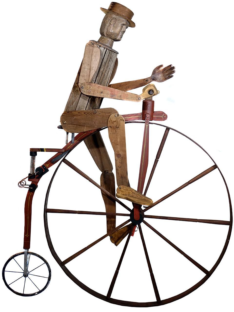American Large Striking Folk Art Highwheel Bicycle and Rider