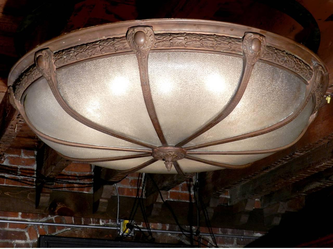 Beaux Arts Pebbled Glass Theater Dome Light