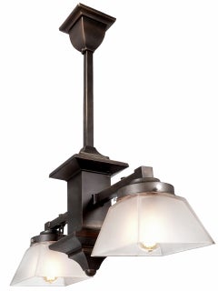 Lustre à gaz double de style Arts and Crafts