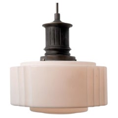 Elegant Frosted Milk Glass Drum Pendent
