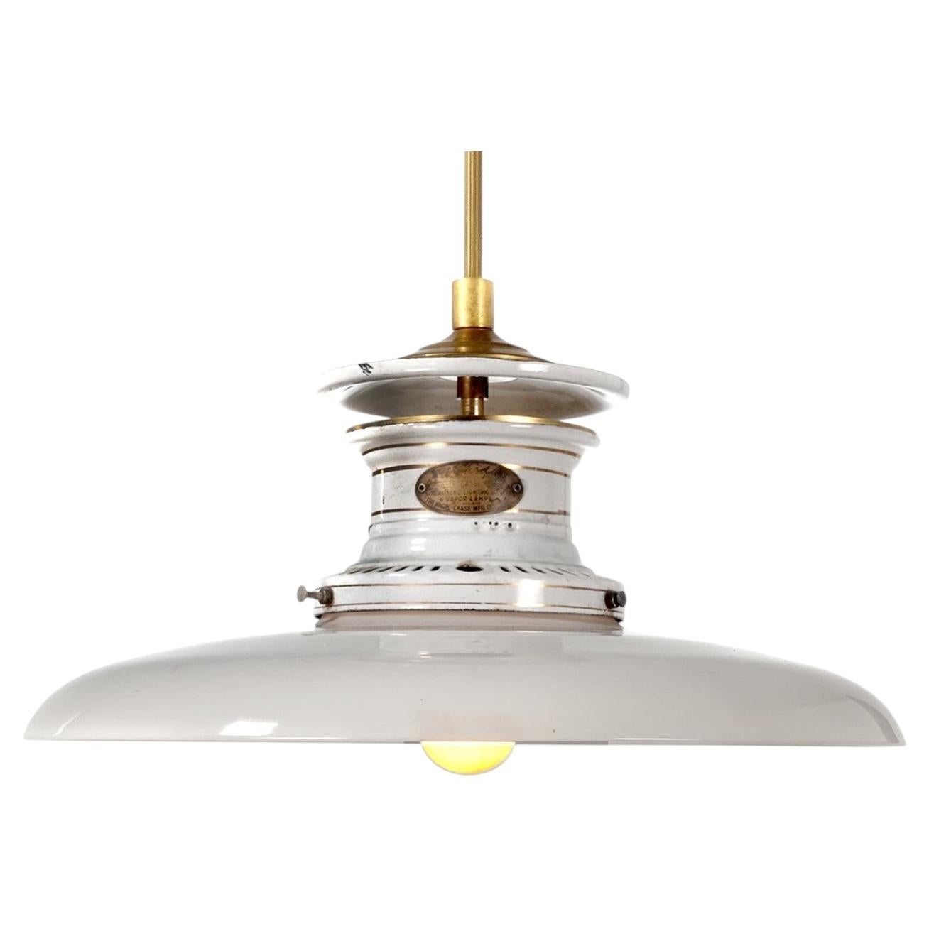 Antique Industrial Gasoline Vapor Lamp by Nigel Case, Milk Glass Shade, 1901 For Sale
