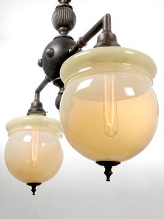 Very Unique Double Vaseline Glass Bank Chandelier