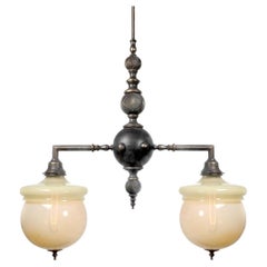 Very Unique Double Vaseline Glass Bank Chandelier