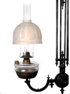 Lustre à huile Eastlake à deux bras en fonte, datant des années 1800