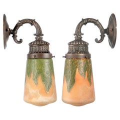 Art Nouveau Flower Form Art Glass Sconces... Matching Pair