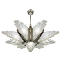 Large Important French High Style Art Deco Chandelier- Sabino / Degue