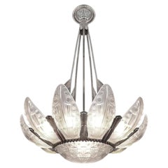 Large Important French High Style Art Deco Chandelier by Georges LELEU