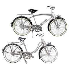 Matching Pair of Monark Silver King Wingbar Aluminum Deco Bicycles