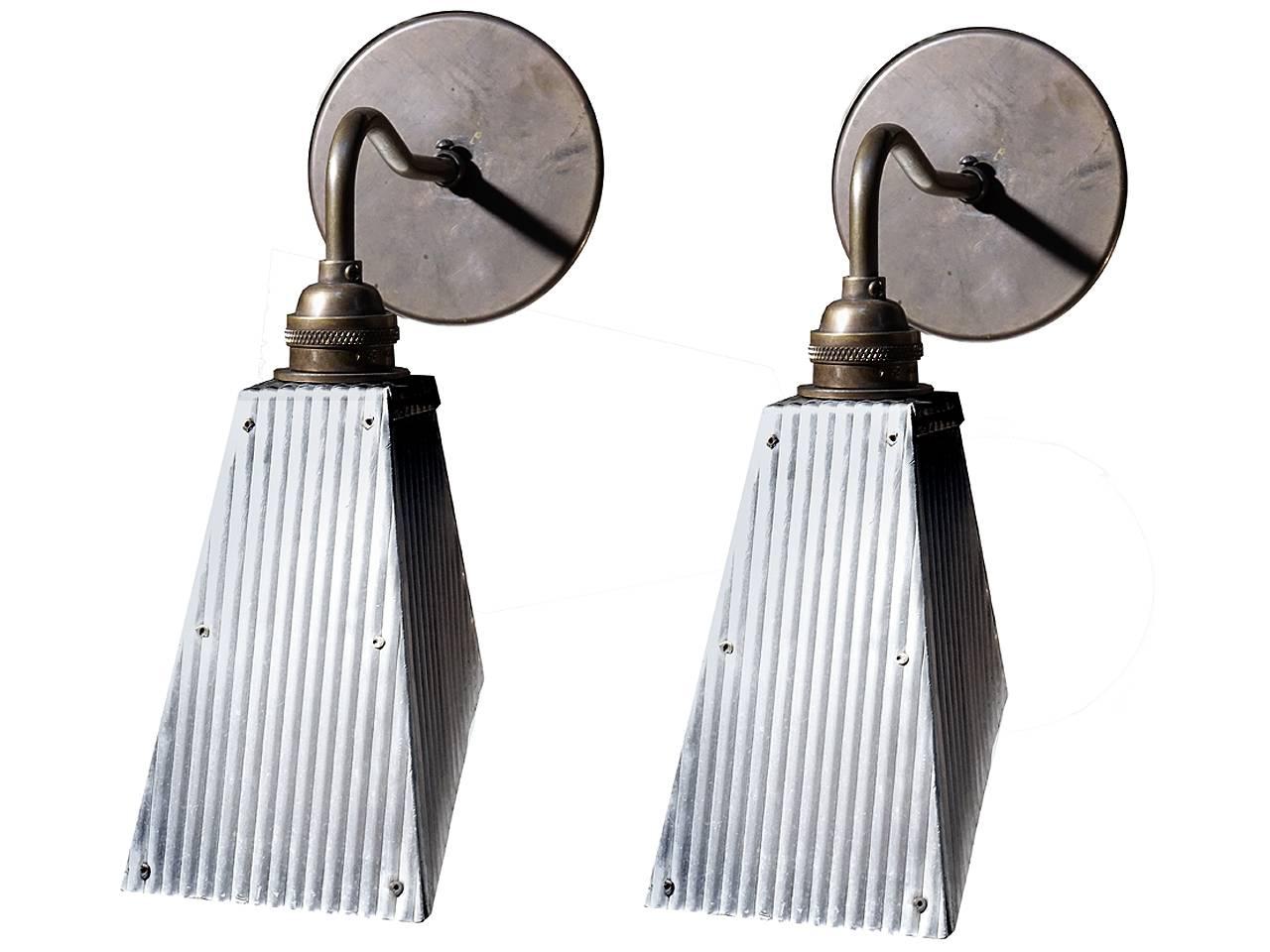 Industrial Corrugated Shade Sconces, Pair