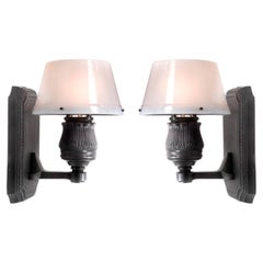 Petite Floral Railroad Sconces with Milk Glass Shade