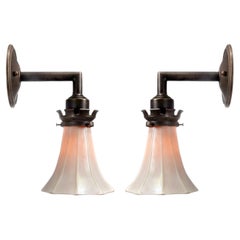 Signed Quezal Art Glass Sconces - Matching Pair