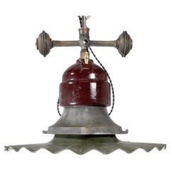 1920s Radial Wave Industrial Street Light With Dog Bone and Glazed Ceramic
