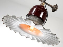 1920s Radial Wave Industrial Street Light With Dog Bone and Glazed Ceramic