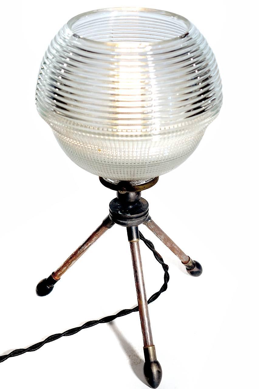 Mid-Century Modern Tripod Holophane Table Lamp