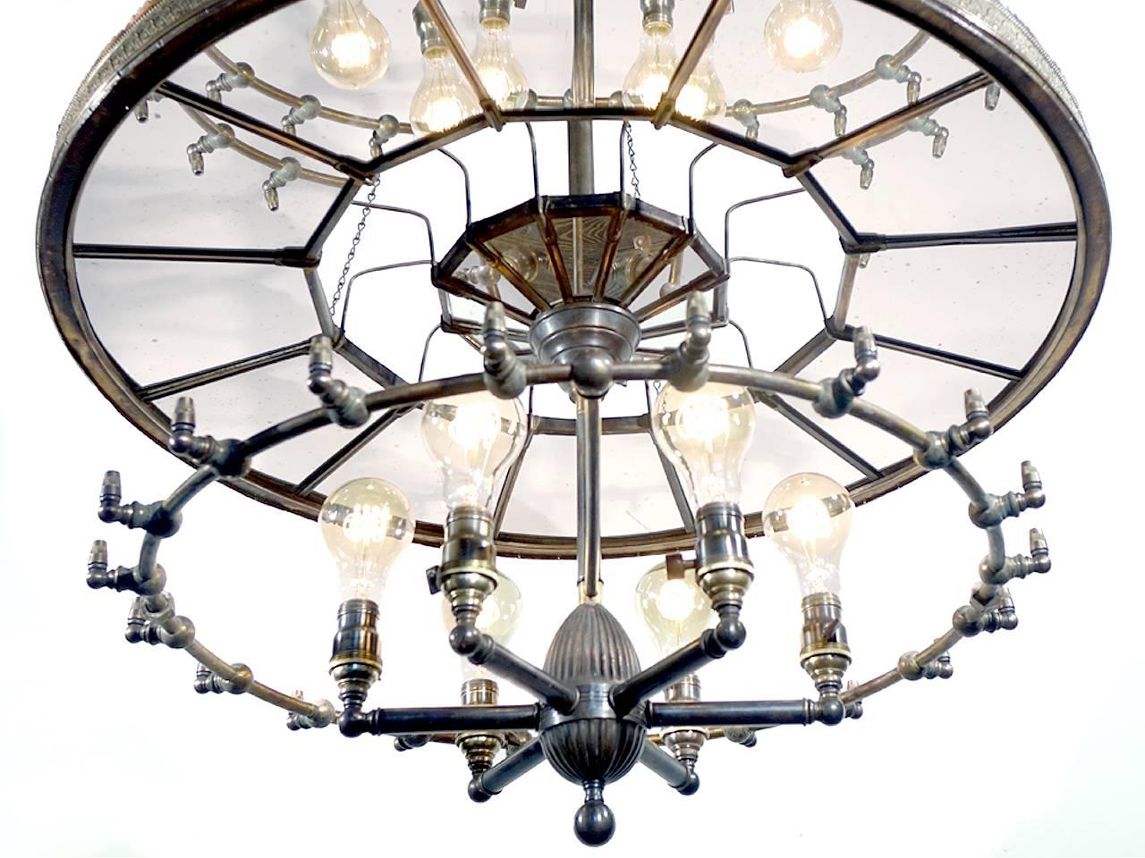Industrial Super Rare I. P. Frink, Six-Light Mirror Reflector Chandelier
