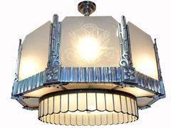 Art Deco Theater Chandelier and Matching Ceiling Fans