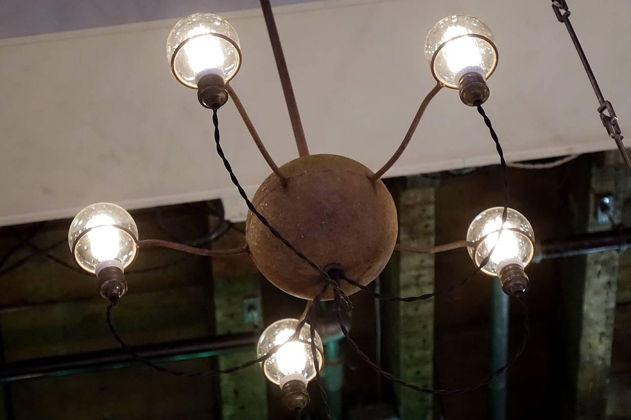 Rustic Five-Bulb Industrial Chandelier In Excellent Condition In Peekskill, NY