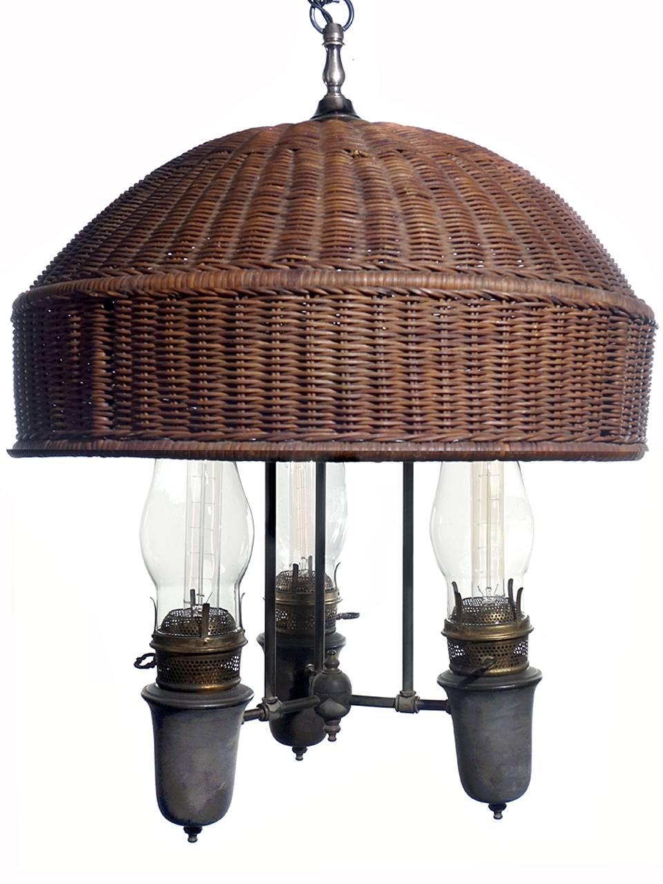 American Large Arts and Crafts Wicker Shade Chandelier