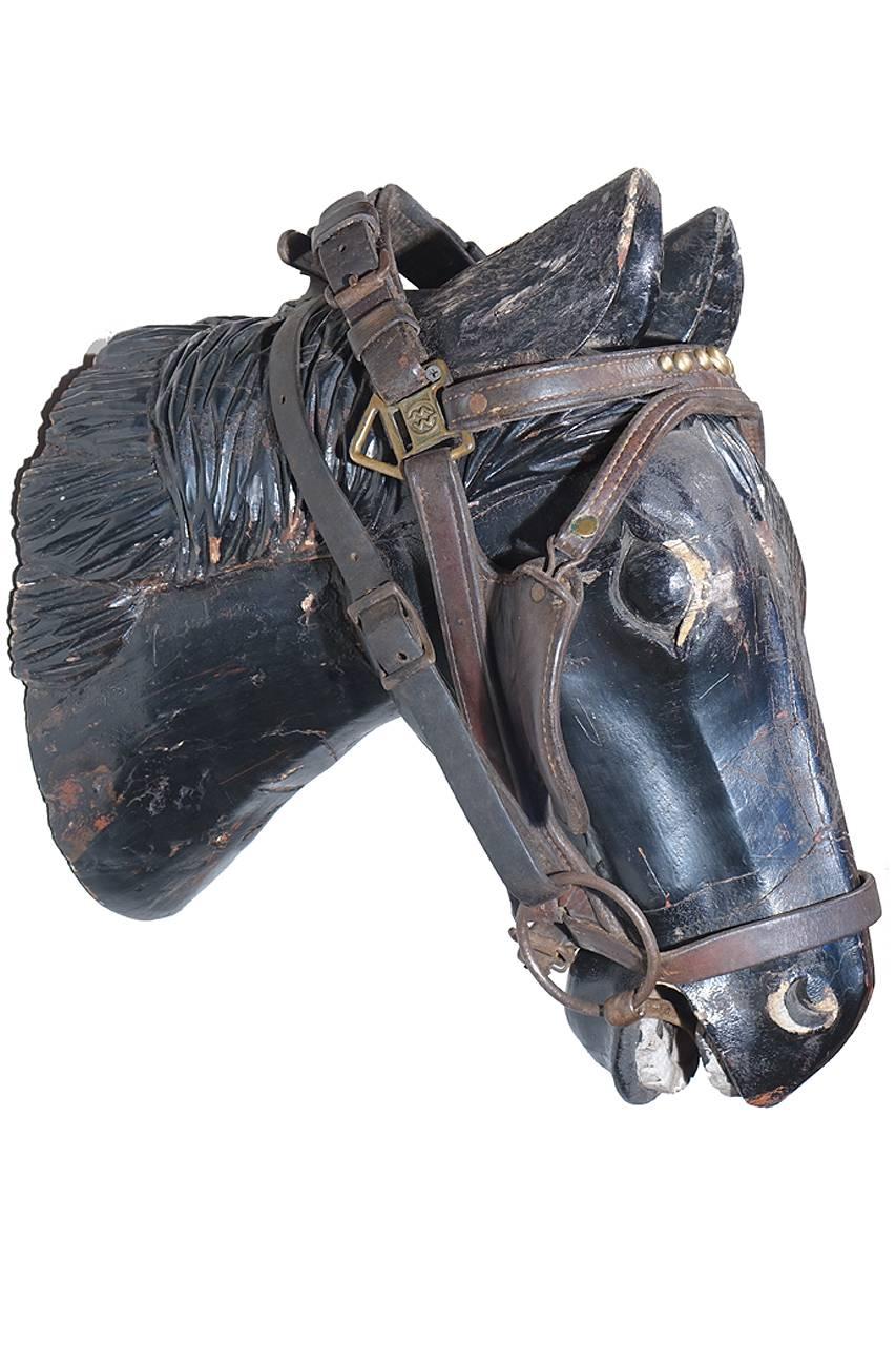 Folk Art Early Hand-Carved Tack Horse Display Head