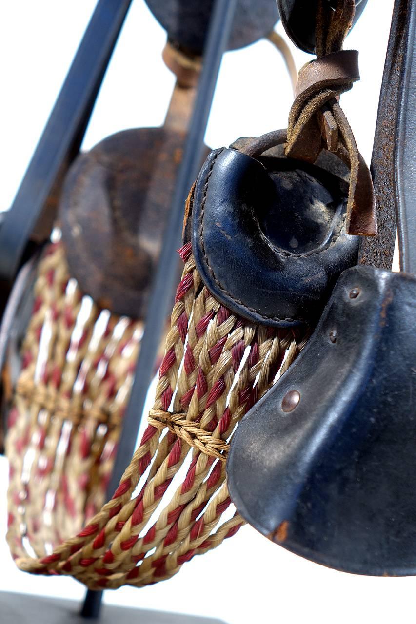 This is an early original salesman’s sample. Its a WW1 McClellan Cavalry saddle. The details are very true to the original including the hardware and two color braided horse hair straps. The detail is so realistic it looks full size in the pictures