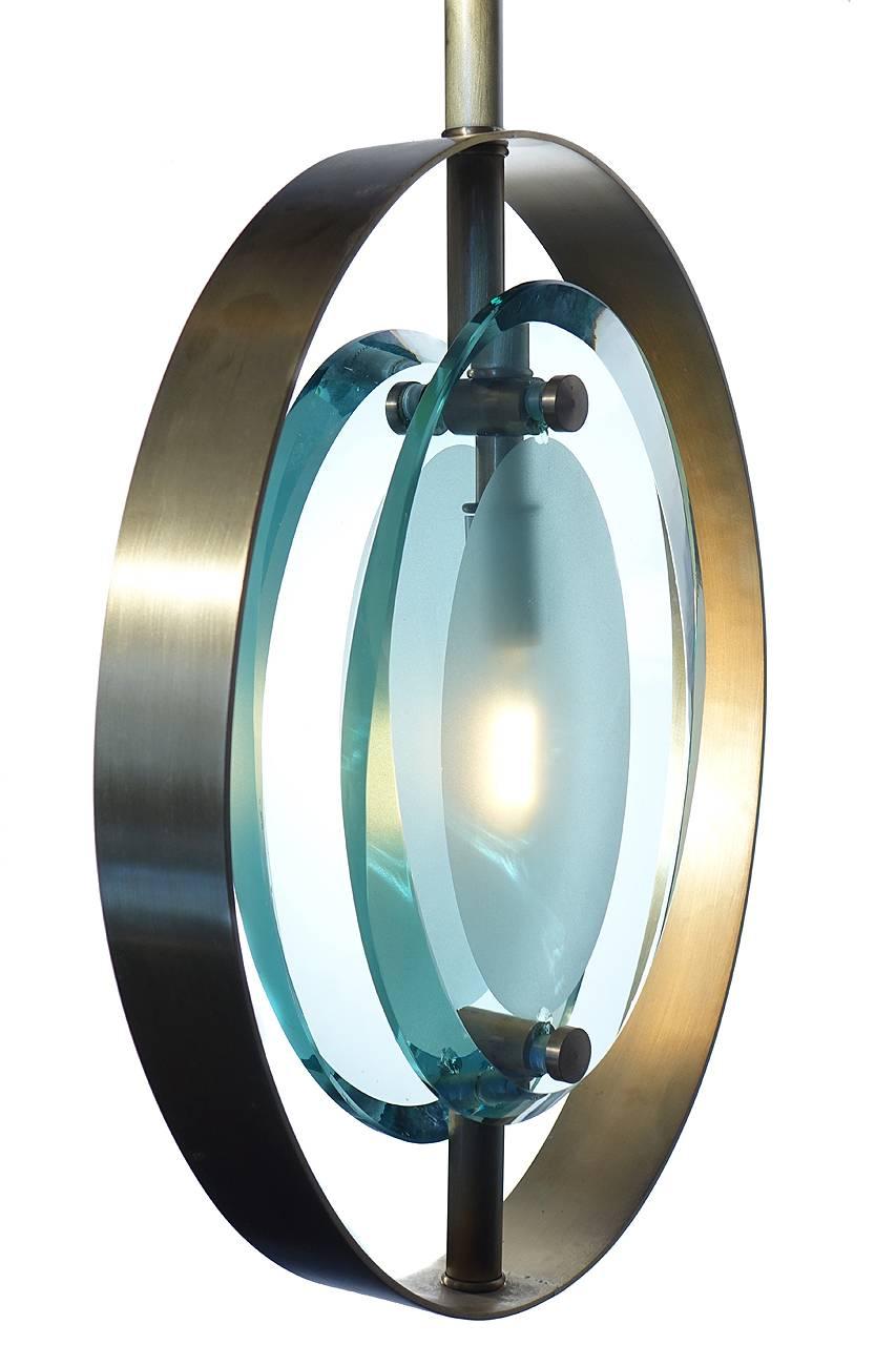 French Handcrafted Italian Glass Pendent In the Style of Max Ingrand