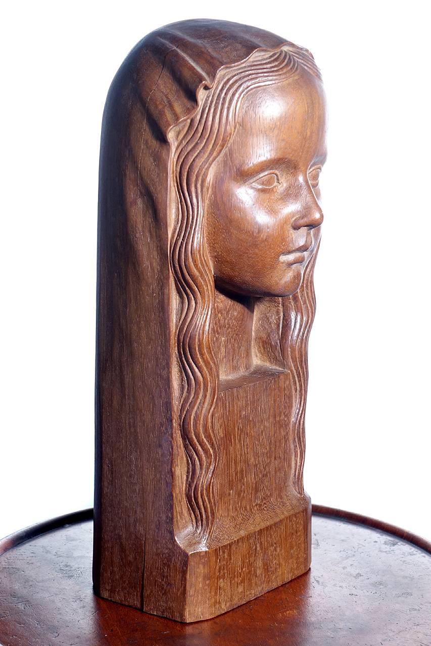 American Finely Carved Art Deco Sculptural Head Signed Gori