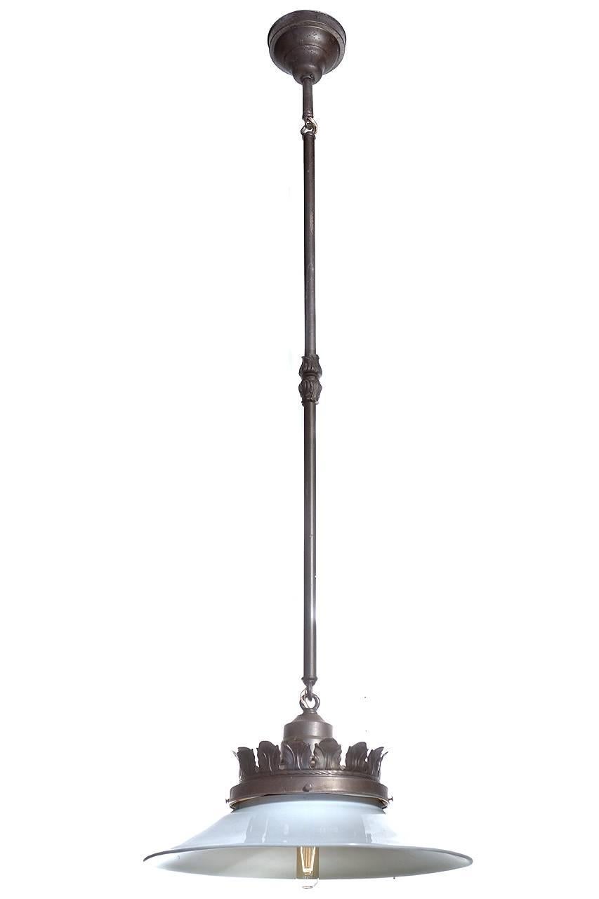 Industrial Simple, Elegant and Original Mirrored Reflector Pendent with Milk Glass Shade