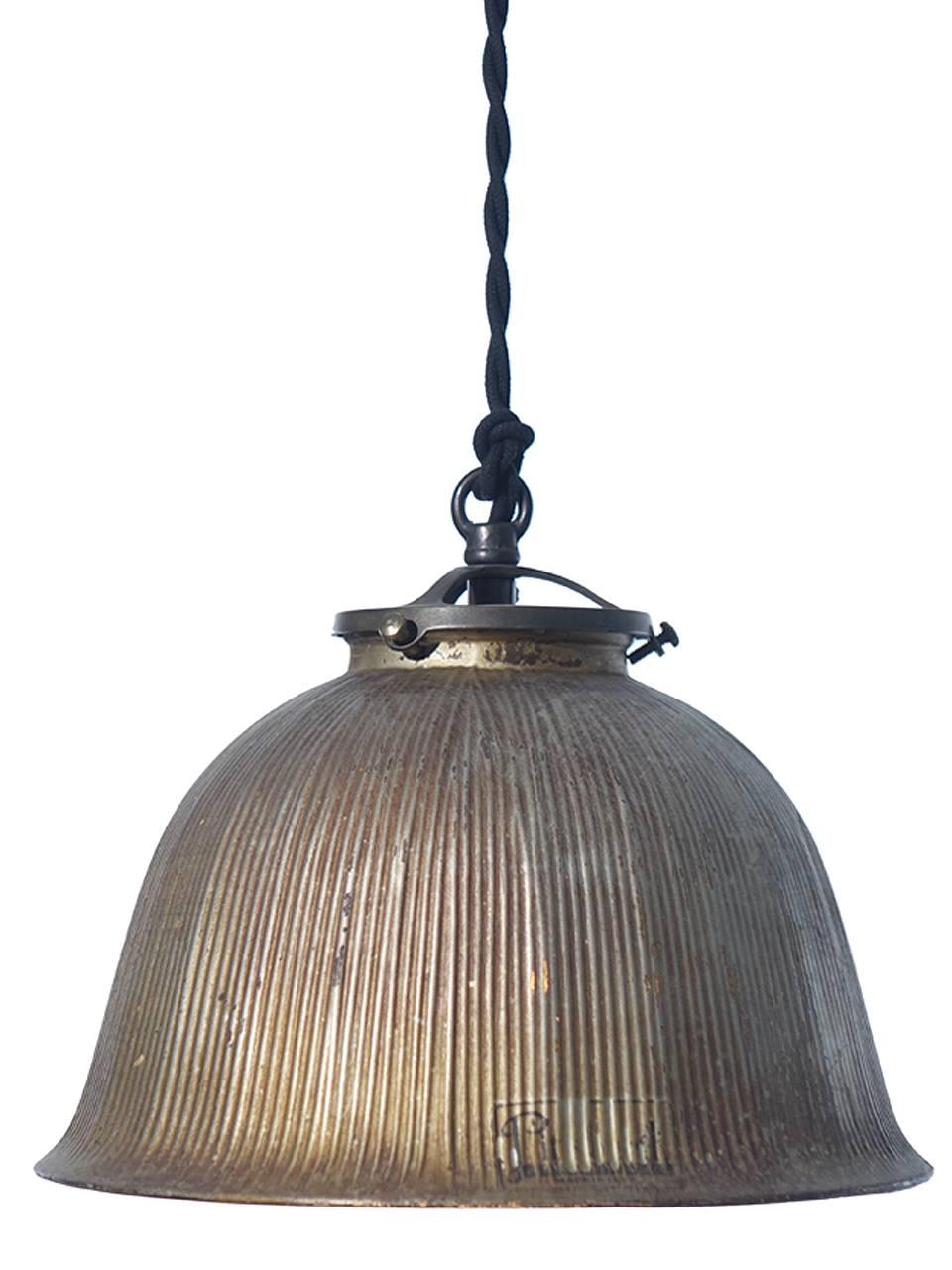 Industrial Pair of Original Rustic Mercury Glass Bell Pendants