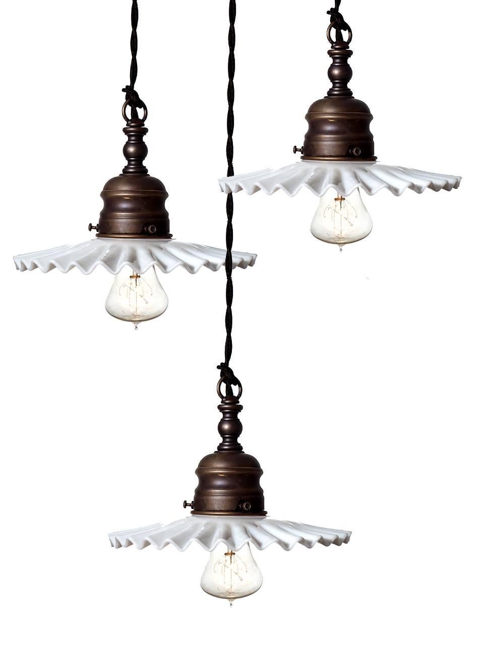 Classic Antique Ruffled Milk Glass Pendants For At 1stdibs