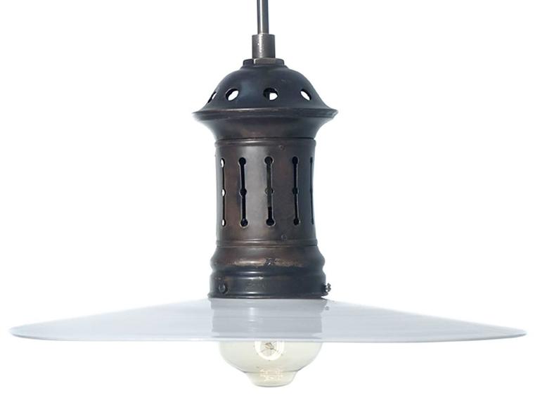 Matching Pair of Classic Flat Milk Glass Pharmacy Lamps at 1stDibs