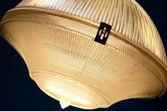 Rare and Large 1915 Three-Piece Holophane Pendants, Pair