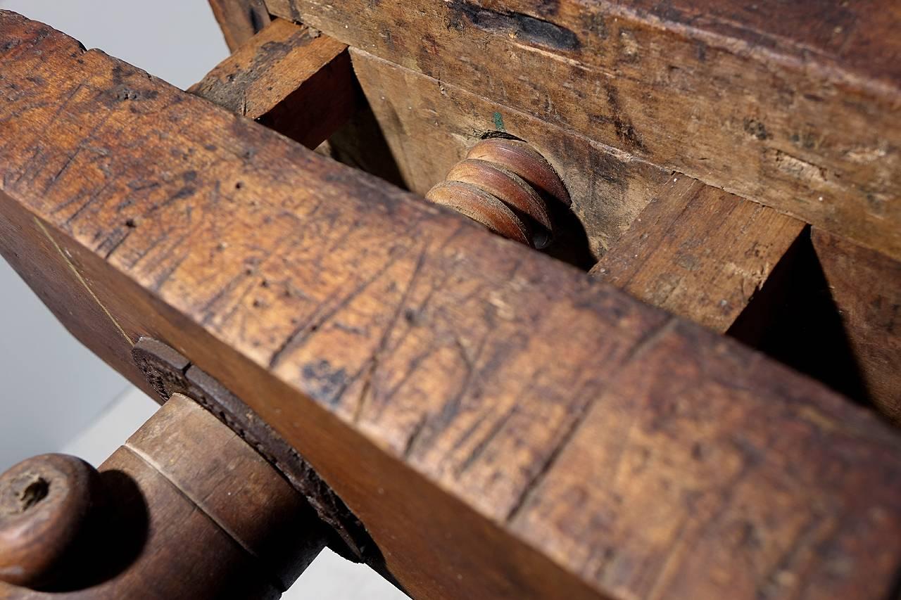 Used for generations by Cabinetmakers, this authentic carpenter's workbench from circa 1900 makes a perfect dining or side table. The four legs are easy to cut down if desired to make a comfortable table height. For 20 years our own dining table has