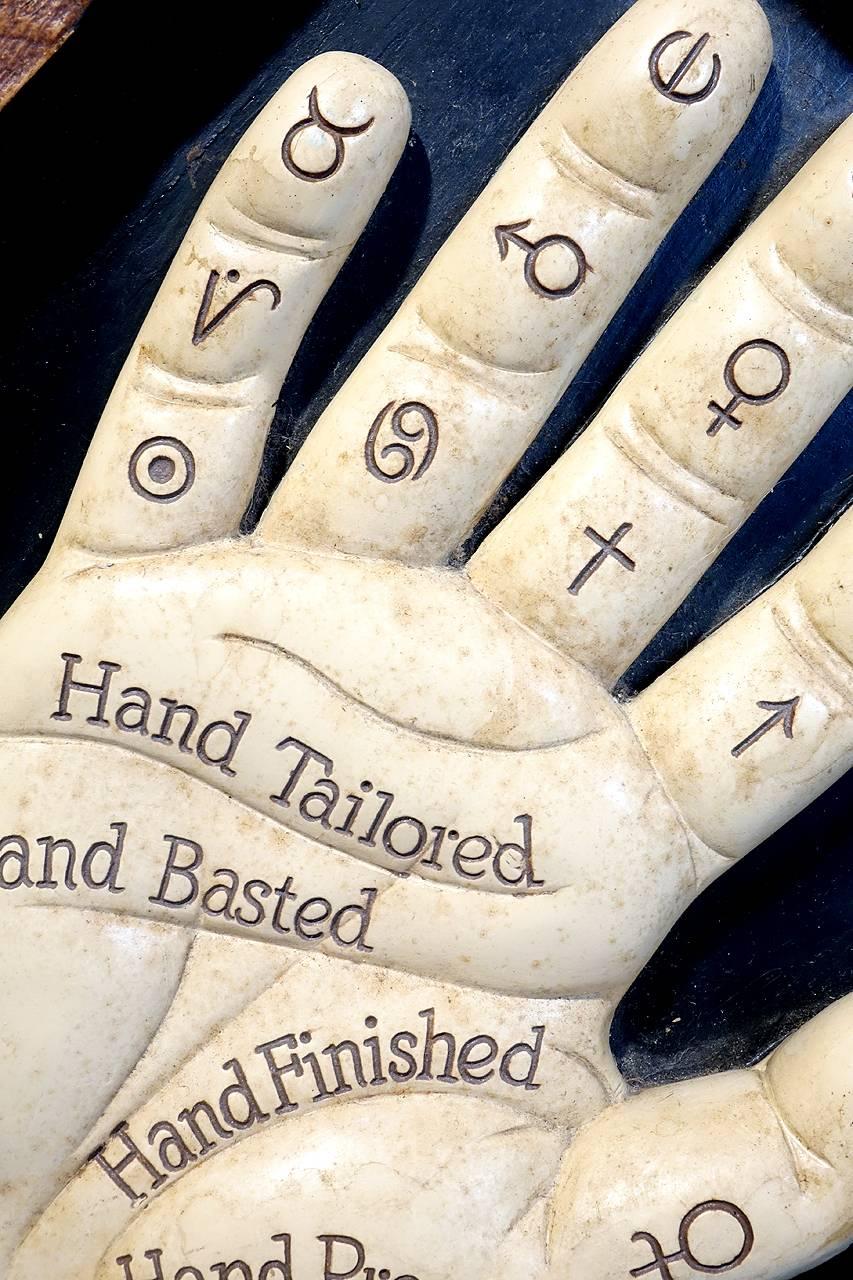 We love early advertising... It has so much character. This Point-of-Purchase 3D display has just the right look with all the information needed for a palm reader to sell hand made clothes. A bit goofy but great.