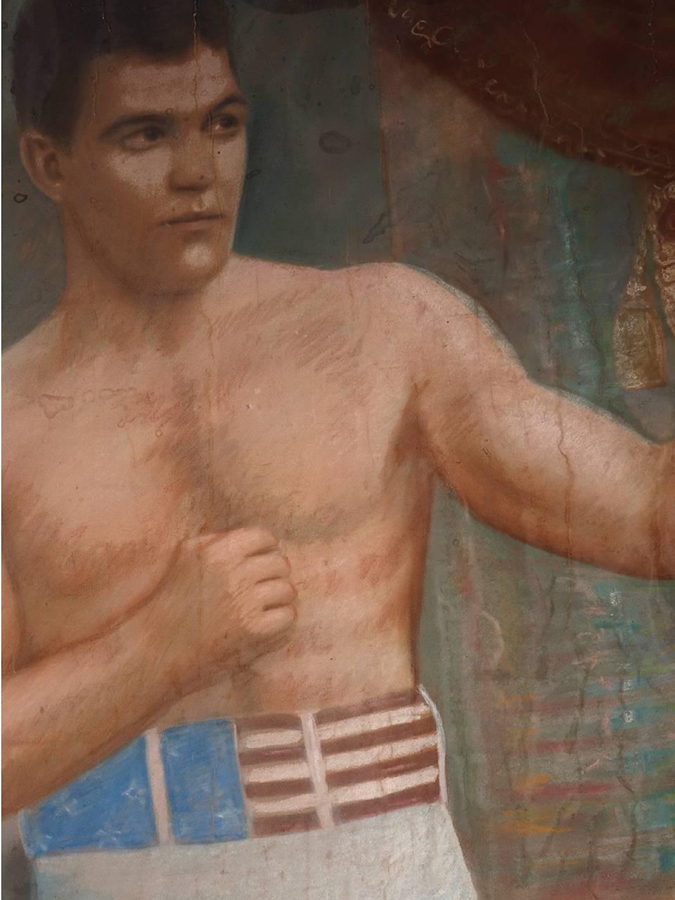 American Classical Large 1903 Framed Pastel of Heavyweight Champion