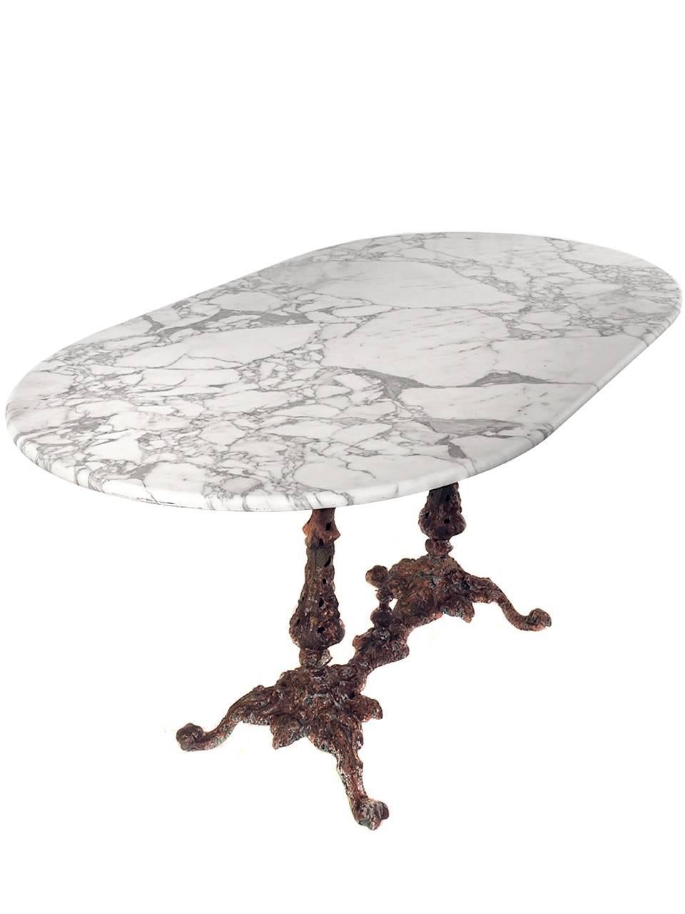 American 1800s Marble Table with Fiske Cast Iron Base