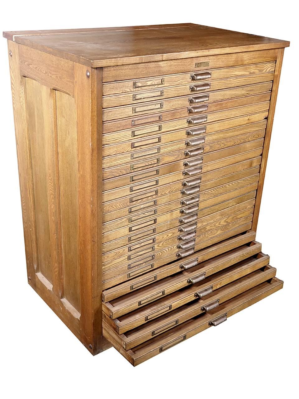Industrial 1800s Oak 24-Draw Flat File