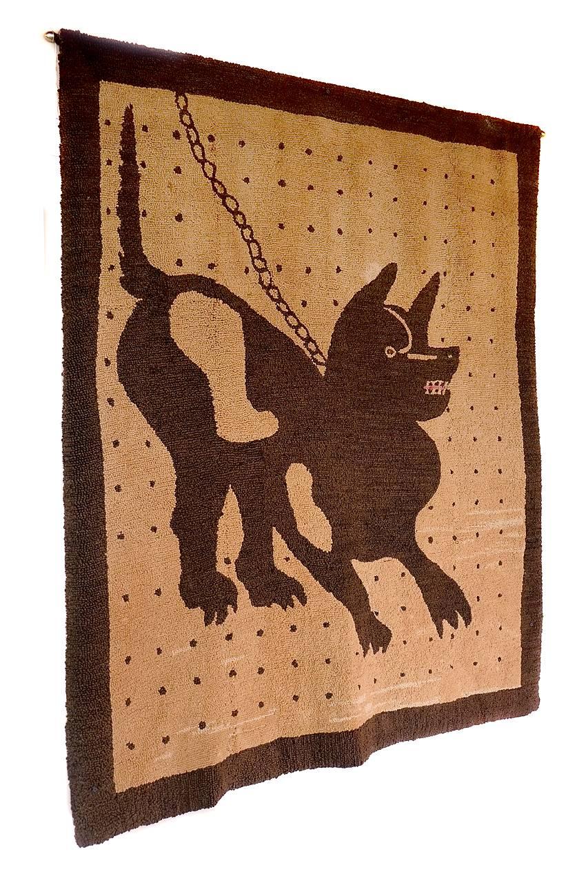 Primitive Bad Dog Folk Art Hooked Rug