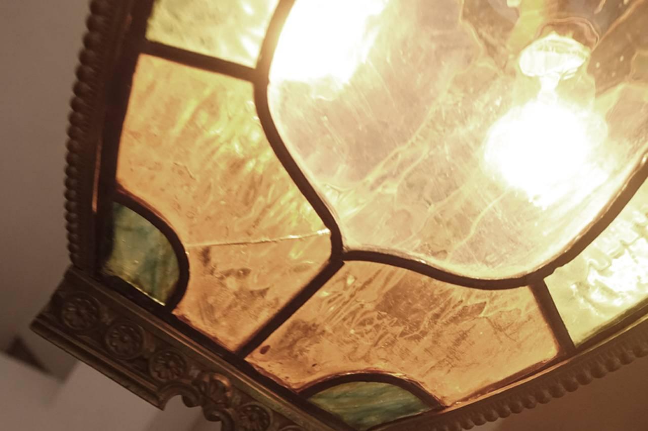 Tudor Style Stained Glass Hall Light In Excellent Condition In Peekskill, NY