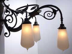 Large Pair of Bronze and Vaseline Glass Sconces