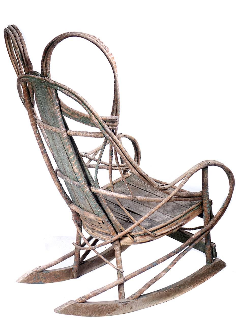 American 1910 Rustic Adirondack Bentwood and Board Rocker
