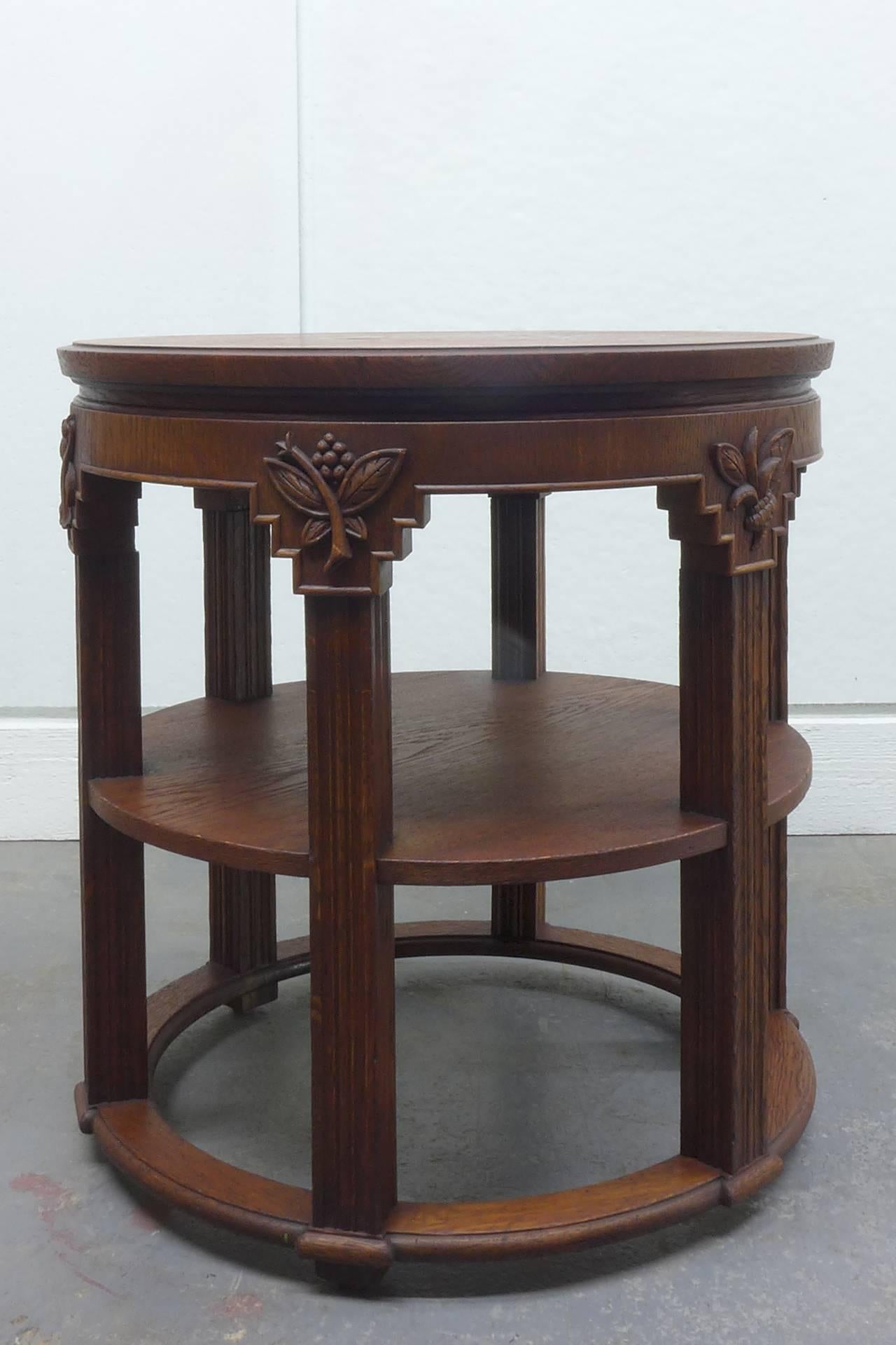 Carved German Expressionist Oak Side Table For Sale