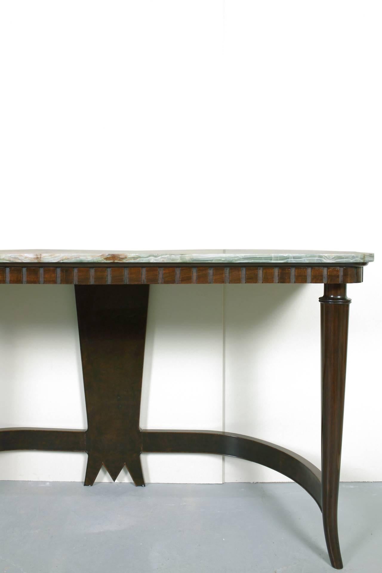 Art Deco Walnut and Onyx Console Table by Luigi Scremin For Sale