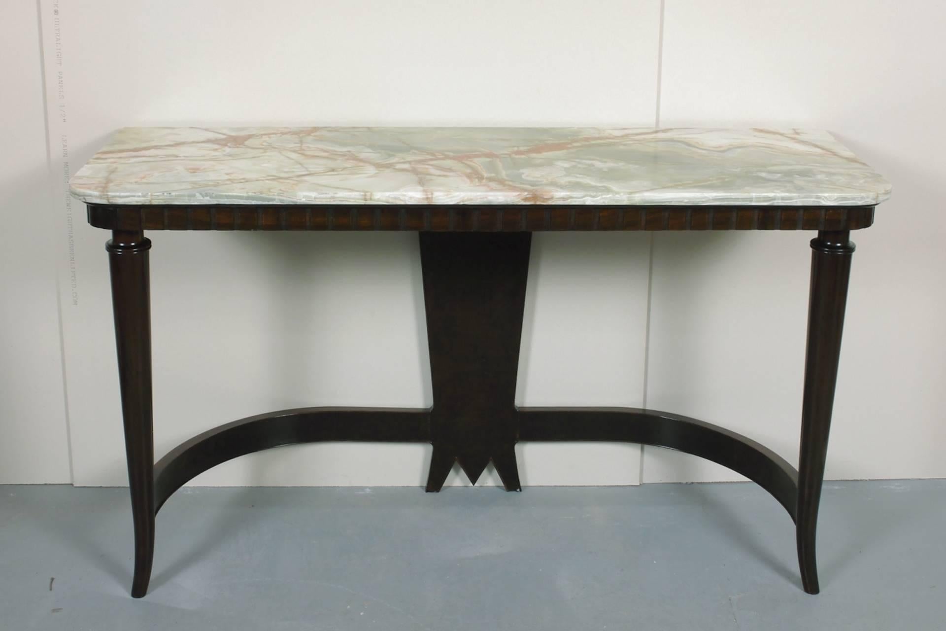 Mid-20th Century Walnut and Onyx Console Table by Luigi Scremin For Sale