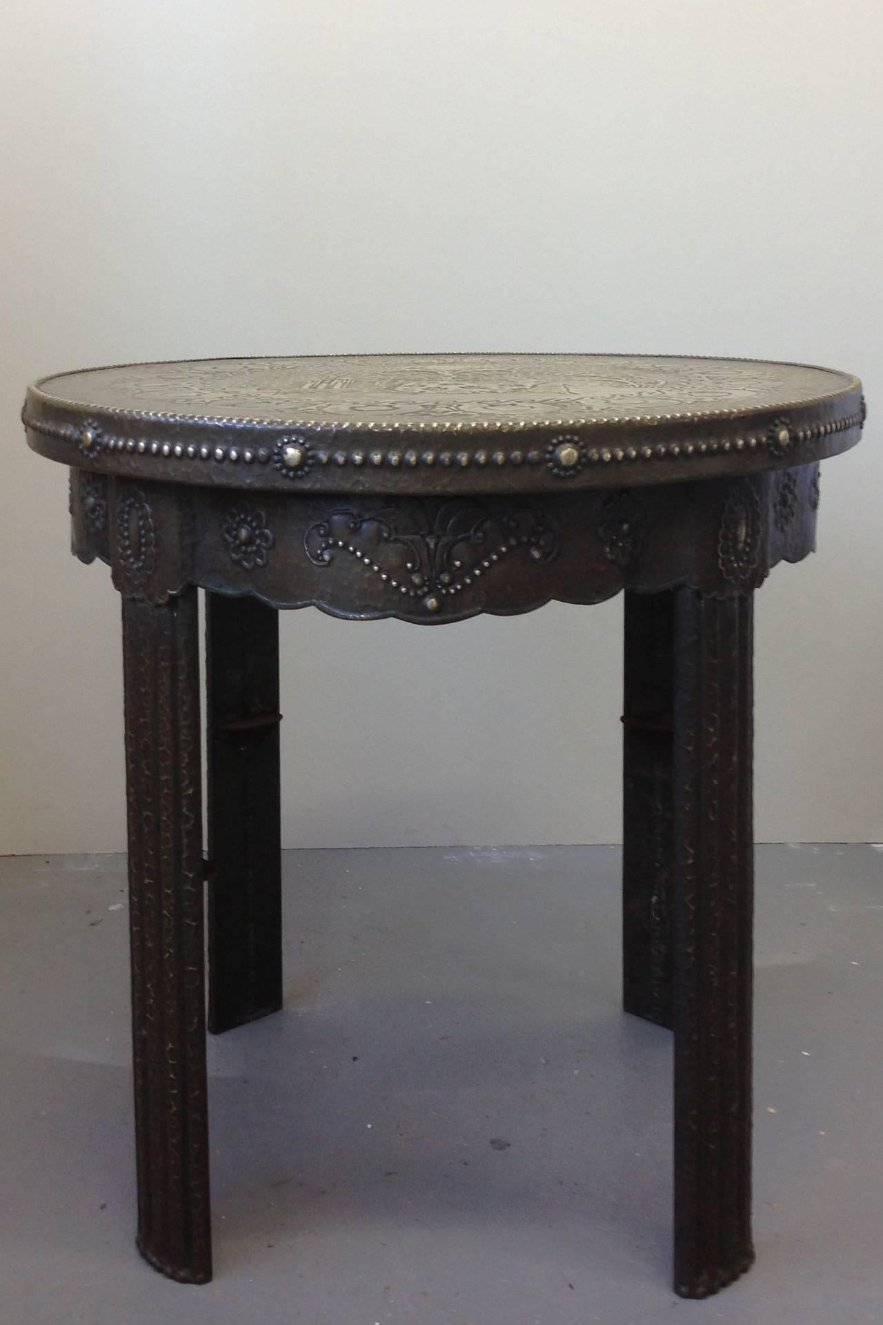 Art Deco Repoussé Brass Covered Side Table
