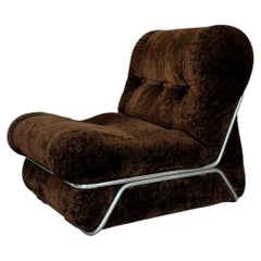Midcentury Italian armchair, Brown fabric & Chrome, 1960s Italy