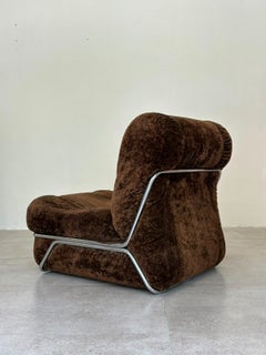 Midcentury Italian armchair, Brown fabric & Chrome, 1960s Italy