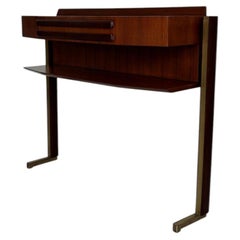 Italian Mid-Century Console Table in Walnut with Brass Details, 1960s